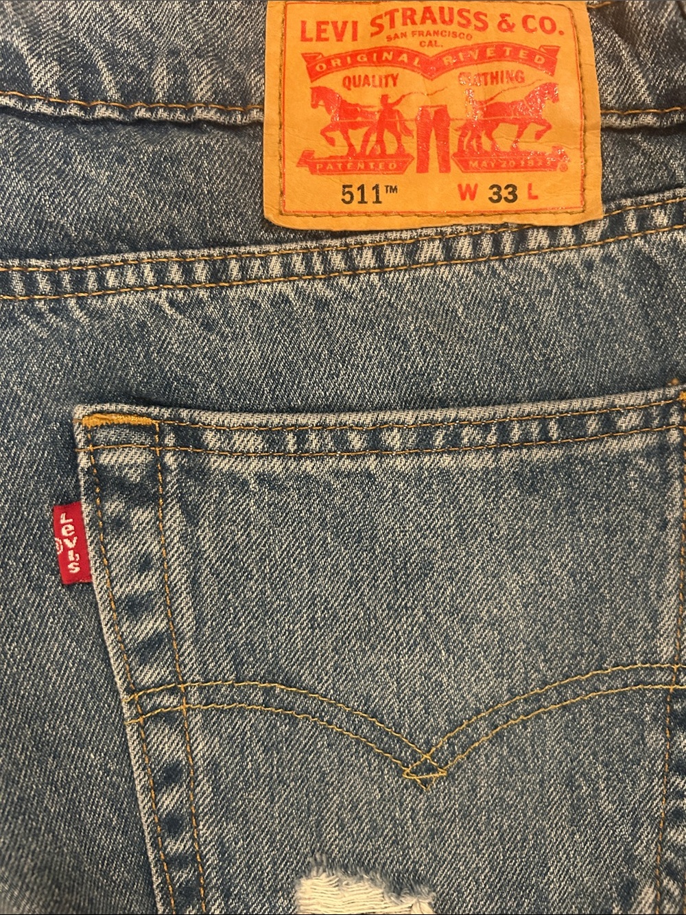 Levi's Distressed Blue Denim Cutoff Shorts - Picture 2 of 3